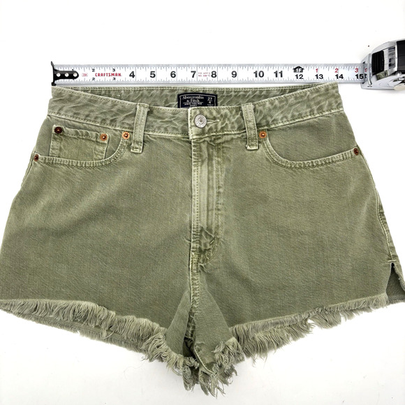 2007 Y2K Abercrombie Annie High Rise Green Denim Cut-off Mom Shorts 4/27 27x2.5" - Picture 4 of 12